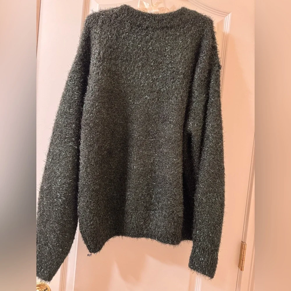 H&M Forest Green Fuzzy, Sparkly Sweater, Size Large